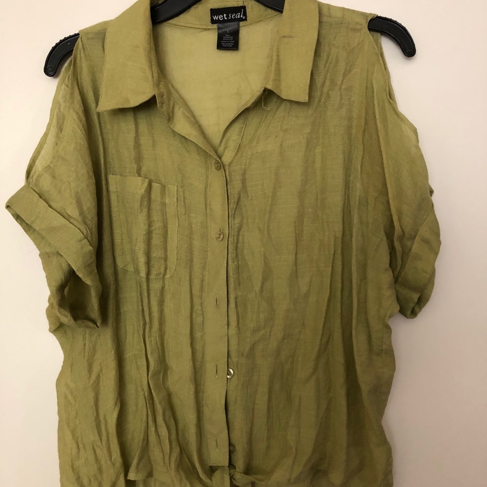 Green button-up shirt- Large